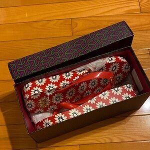 Tory Burch Red and White Floral Sandals